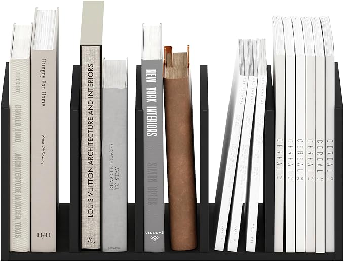 Furinno HERMITE Desk File Folder Organizers, 5-Space Vertical Desktop Office Organization Racks, Desk Top Display Book Shelf, for Paper, Office Supplies, Magazine, Espresso