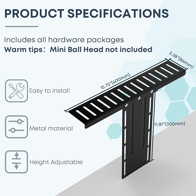 16 inch VESA Monitor Mount Shelf for Streaming - Holds Cameras, Webcams, Microphones & Lights, Height Adjustable, Fits 100×100 mm VESA Pattern, All-in-One Design (Black)