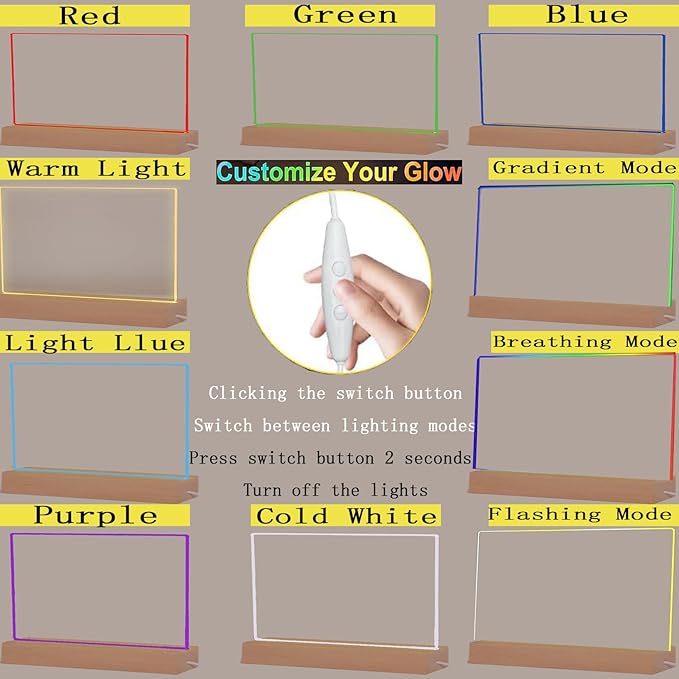 13 x 9 Inch LED Drawing Writing Lumi Board with Colors, Clear Acrylic Light Up Desk Table Dry Erase Message Memo Note Board with Stand (Colorful, Large)