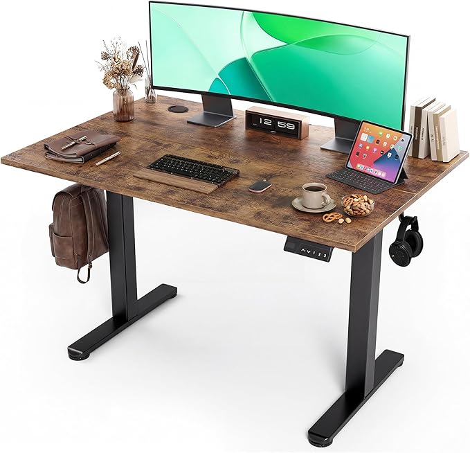 Claiks Electric Standing Desk, Adjustable Height Stand up Desk, 40x24 Inches Sit Stand Home Office Desk with Splice Board, Black Frame/Rustic Brown Top
