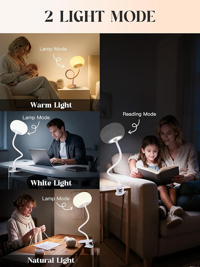Clip on Lamp, 10 RGB Colors+10 Brightness Desk Lamp with Clamp, 800 Lumen Bright Clamp lamp, USB Adapter Reading Light for Bed/Headboard/Bedside Table/Bedroom/Kids Room/College Dorm