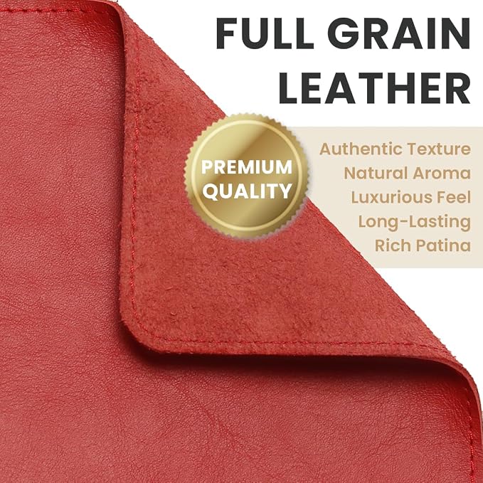 Full Grain Genuine Leather Desk Pad – Red (L) - Premium Desk Mat with Non-Slip Backing, Thick 3mm, Office Desk Protector for Work & Gaming (Large 27.6 x 11.8 inch)