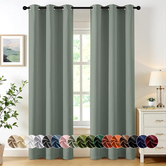 MIULEE Blackout Curtains for Bedroom Living Room 2 Panels, Thermal Insulated Room Darkening Drapes Grommet Noise Reducing Light Blocking Window Treatments 84 Inches Long 40x84 Inch Light Green