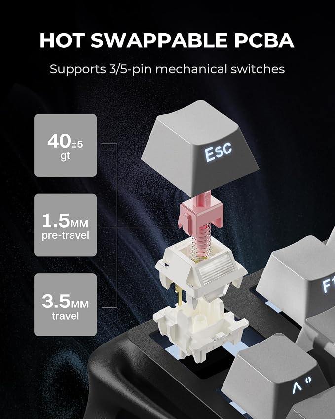 GravaStar Mercury K1 75% Wireless Mechanical Gaming Keyboard, Aluminum Alloy, Gasket Compact Custom Keyboard Hot-Swap Socket, Linear Switches, RGB Backlit【Gradient Black】
