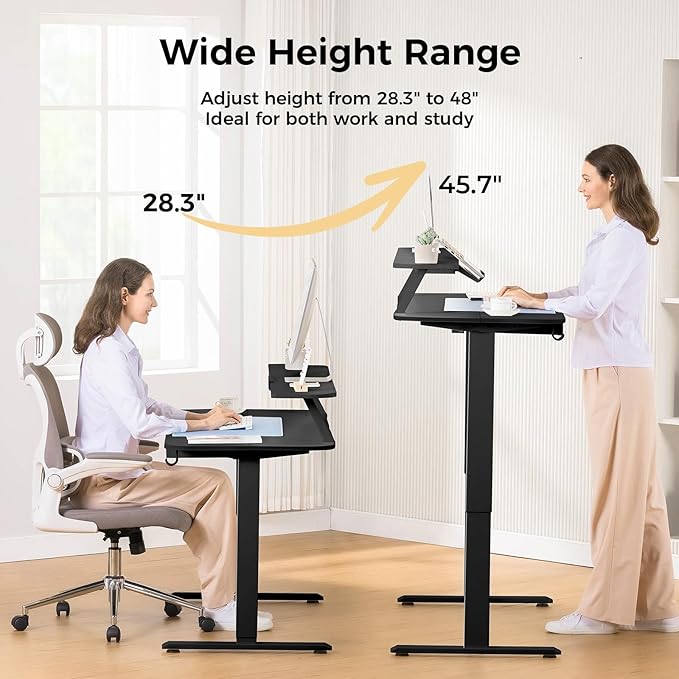 COMHOMA Electric Standing Desk with Drawers, 55 x 24 Inch Sit Stand up Desk with Monitor Stand, Laptop Stand, Height Adjustable Home Office Computer Desks with Memory Preset Controller (Black)