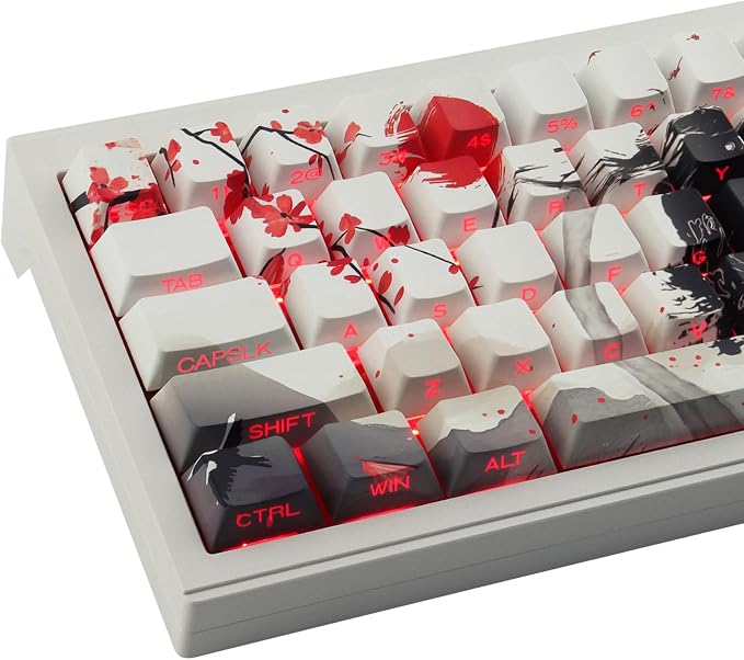 PBT Keycaps - Side Print Keycaps, Shine Through Custom Key caps 75 Percent, Ink Painting Keycap Set Dye Sub & Double Shot, 131 Keys Cherry Profile Keyboard Keycap for Mechanical Keyboard, Wuxia