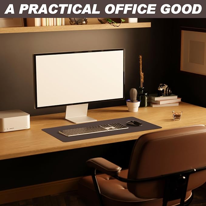 Tegeme Genuine Leather Desk Mat Large Desk Pad 23.6 x 13.7 Inch Non Slip Leather Table Protector with Stitched Edges and Rubber Base Brown Stylish Laptop Mat Smooth Writing for Workspace Home Office