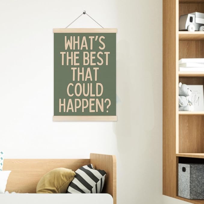 Welshower Boho Motivational Positive Poster Hanger Frame, What's the Best That Could Happen Positive Affirmations Wall Art Prints Decor for Living Room Bedroom Home Office Framed, 12x16 Inch（green）