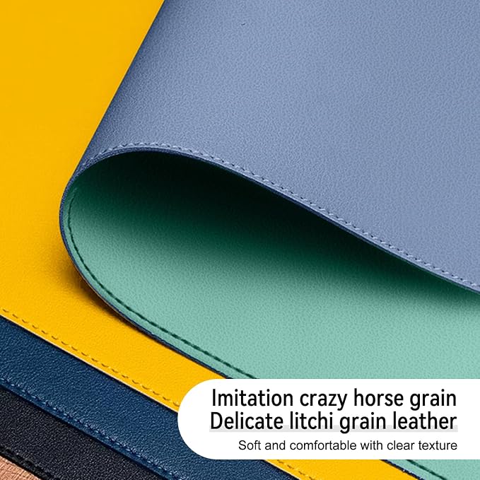 Dual Sided Leather Desk Mat - Waterproof Desk Pad - Ideal for Large Mouse Pad and Desk Mats on Top of Desks (Blue, 25"*13")