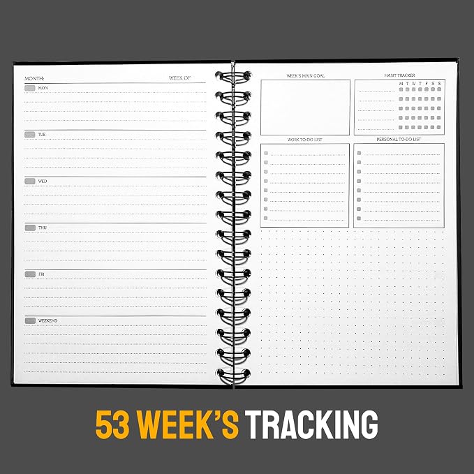 Undated Weekly Planner Notebook 2026, A5 Hardcover Weekly to do List Notebook for Work with Goal & Habit Tracker - Spiral Green