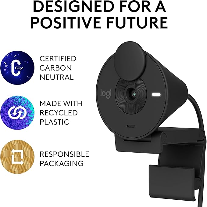 Logitech Brio 301 Full HD Webcam with Privacy Shutter, Noise Reduction Microphone-Off White + Litra Glow Premium LED Streaming Light with TrueSoft, adjustable monitor mount