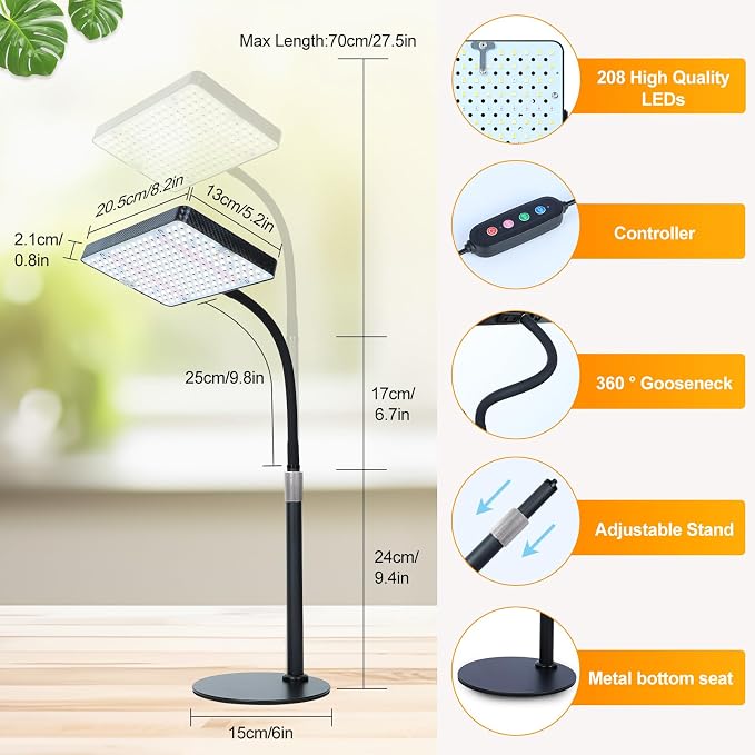FECiDA 2026 Desk Grow Lights for Indoor Plants, Full Spectrum Tabletop Grow Lights for Seed Starting, Seedlings, Bonsai, 5 Modes 4/8/12/16/20 Hr Timer, 25 Watt Bright Enough, 16"-24" Height Adjustable