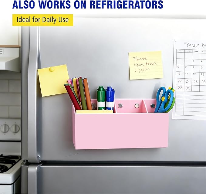 Magnetic Dry Erase Marker Holder for Whiteboard, Anti-slip Magnet Pen Holder for Fridge Refrigeator, Acrylic Pencil Holder for Classroom Teacher, Office Accessories, Locker Organizer(Pink)