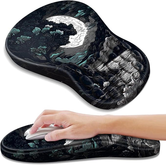 YIWEI Ergonomic Mouse Pad with Wrist Rest - Comfortable Office Mousepad with Memory Foam Wrist Support for Carpal Tunnel Relief, Mouse Pads with Non-Slip Base for Gaming and Home (Moon-2)