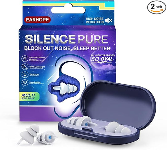 Ear Plugs for Sleeping - Soft Reusable Silicone Ear Plugs for Noise Reduction Earbuds & Focus (35dB), 3D Oval Noise Cancelling Design, Ideal for Side Sleepers - 2 Pairs (S + M/L)