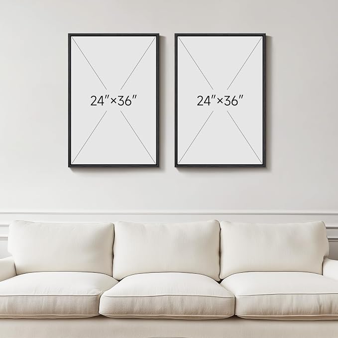 Large Framed Abstract Canvas Wall Art, 2 Piece Modern Prints Paintings Artwork for Walls, Minimalist Blue Orange Block Pictures for Living Room Dining Room Bedroom Hallway Wall Decor 24x36 In