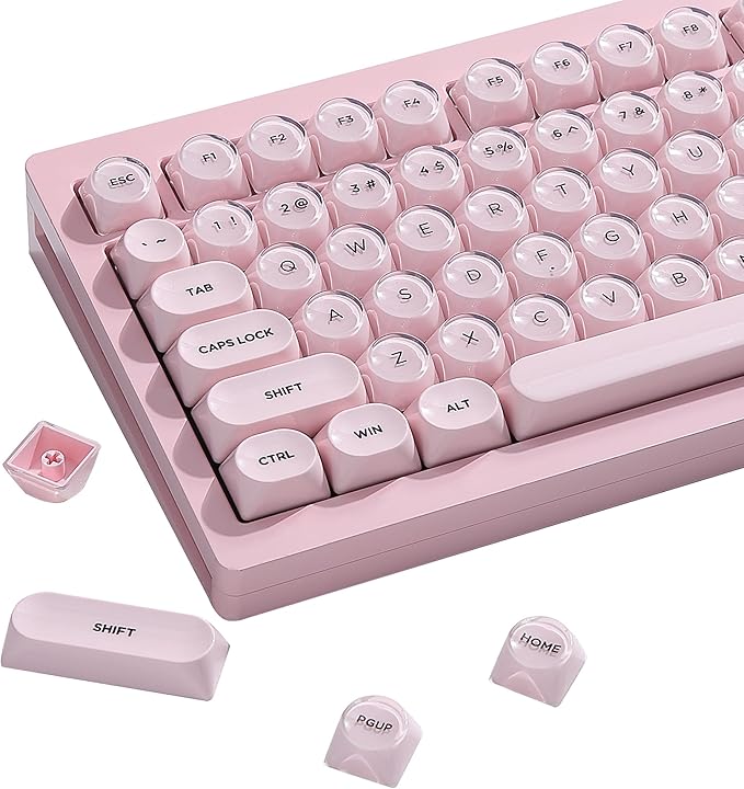 PBT Keycaps, MOA Profile Pink Jelly Keycaps, 129 Keys Cute Custom Key caps for MX Switches Mechanical Keyboard, Compatible with 60%, 65%, 75%, 96%, Full-Sized Layout