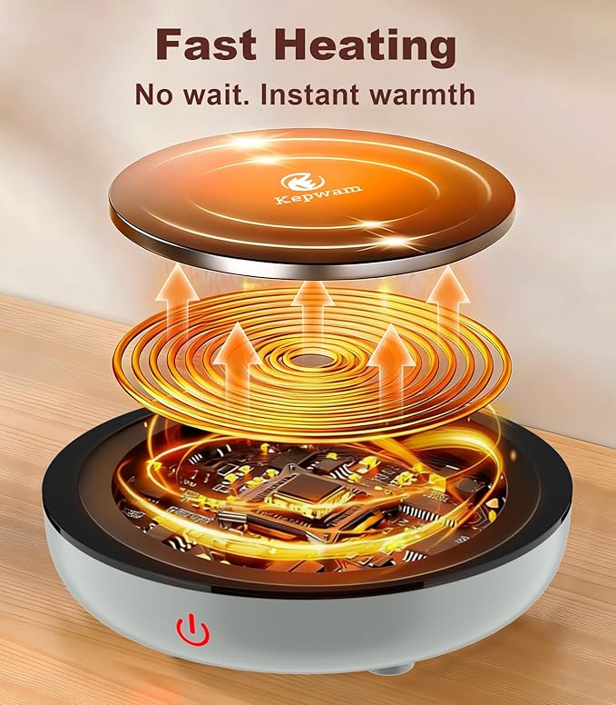 Kepwam Coffee Mug Warmer for Desk, 3-Temp Fast Heating Cup Warmer with 6H Auto Shut Off, LED Light & Smart Candle Warmer for All Beverages, Ideal Gifts for Women Men