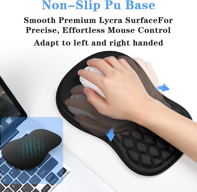 Ergonomic Wrist Rest for Keyboard and Mouse Pad Support Set, Soft Memory Foam Massage Design Relieves Wrist Pain, Non-Slip PU Base for Computer Desk (2-in-1 * Black