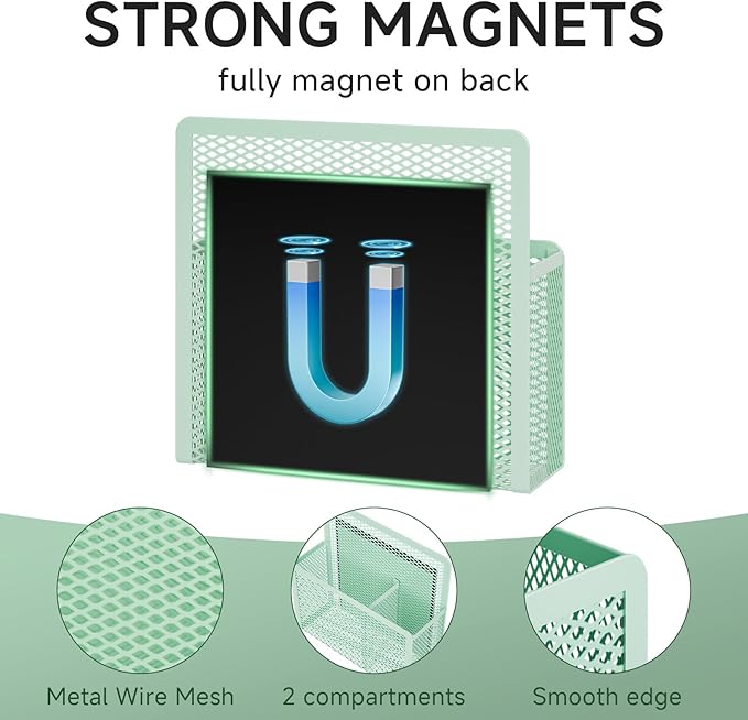 Marbrasse Magnetic Dry Erase Marker Holder, Mesh Pen Holder for Whiteboard，Magnet Pencil Organizer Storage for Refrigerator Locker Accessories Organizer for Home, School and Office(Green)