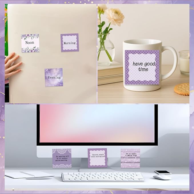 Aesthetic Sticky Notes Gifts, 9 Pack Purple Aesthetic Notepads 3x3 Inch Gifts for Coworkers Students, Lavender Memo Pads Office School Supplies for Men Women (450 Sheets)