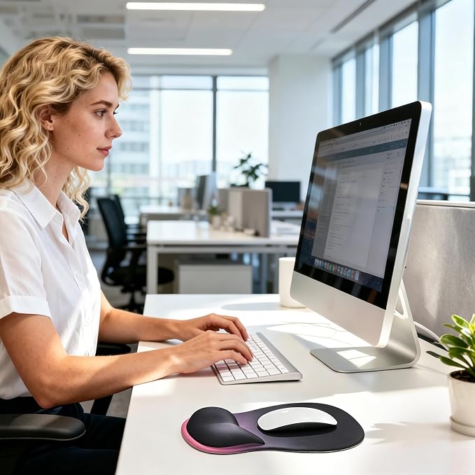 EooCoo Ergonomic Mouse Pad with Gel Wrist Rest Support Middle Concave Design, Relieve Wrist Pain Mousepad, Non-Slip Base for Laptop, Office Desk Accessories, Carpal Tunnel Syndrome Black Pink