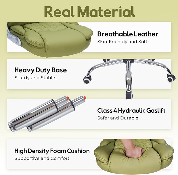 400lbs Executive Office Chair with Flip-Up Armrests, Big and Tall Computer Chair for Heavy People, Heavy Duty Ergonomic Comfy Chair, Breathable PU Leather (Green)