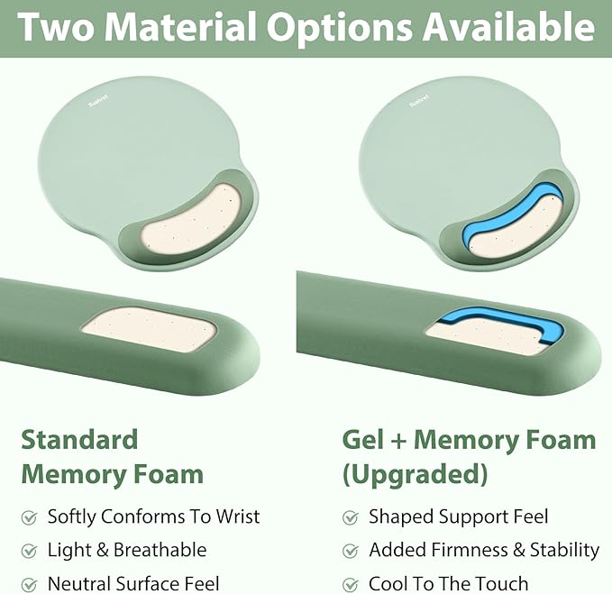 Mouse Pad and Keyboard Wrist Rest, 3-in-1 Gel Memory Foam Ergonomic Mouse Pad with Wrist Rest Set,Gaming Mousepad Arm Cushion Support for Computer Office Desk Accessories Cute Setup,Sage Green