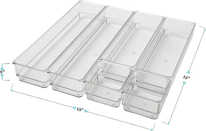 Martha Stewart Miles Stackable Desk Drawer Organizers, Clear, 6-Pack | Various Sizes, Stackable