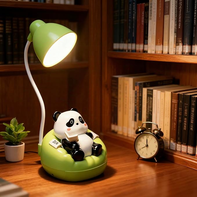 Cute Panda Night Light with Phone Stand & Storage, Rechargeable Bedside Lamp, 3-Level Touch Control Adjustable, LED Desk Lamp with USB for Bedroom Study Room, Boys Girls Gift (Green)