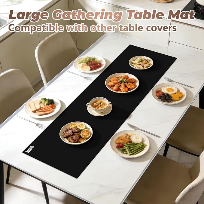 Heat-Resistant Silicone Table Protector Cover 49.2x19.7x0.06 Inch Thick | Food-Grade Table Protector for Dining Room Table Kitchen Countertop & Counter Mat -Waterproof Tabletop Cover Pad & Crafting