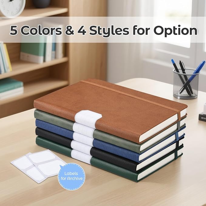 College Ruled Notebook, A5 Hardcover Leather Notebook for Work, Lined Notebook Journal for Women, Men, 100GSM Thick Paper, Large Notebook with Pockets, Professional Business Notebook, 5.7"x8.5", Black