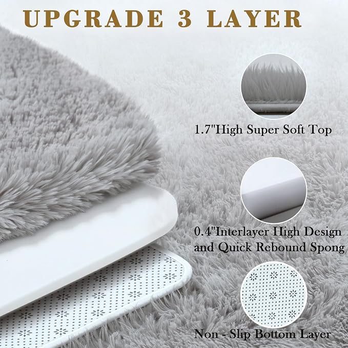 Rugs for Bedroom 4x6, Alfombras para Salas Shag Plush Soft Area Rug, Shaggy Carpets for Livingroom,Home Decor Aesthetic(Light Grey, 4 x 6)