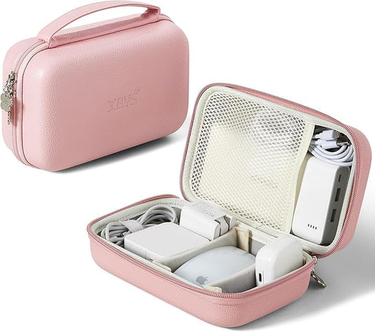 Charger Case for Macbook, Portable Tech Electronic Organizer Bag, Small Travel Storage Pouch for Laptop Accessories, MacBook Power Adapter, Charging Cords, USB Drives, Power Bank (Pink, XL)
