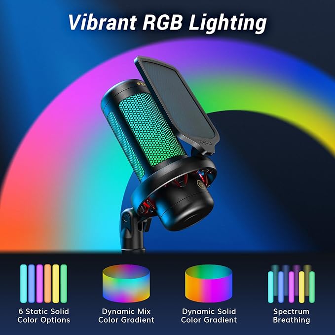 TONOR Gaming Microphone Set, USB Condenser Mic for PC with Stand, Controllable RGB, Quick Mute, Volume Control, for Twitch Streaming, Discord Chatting, 200 cm/78inch Cable, Desktop Stand TC310