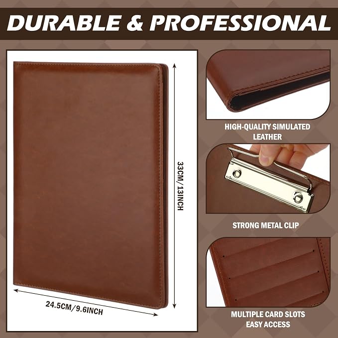 Fuyoooo 6 Pcs Bulk Professional Padfolio with Clipboard Leather Portfolio Folder Binder Legal Pad Holder for A4 Letter Size Notepad Resume Ideal Organizer for Business Office Conference (Brown)
