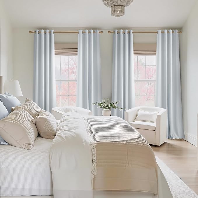 NICETOWN Room Darkening Draperies Curtains Panels, 2 Panels Greyish White W52 x L84