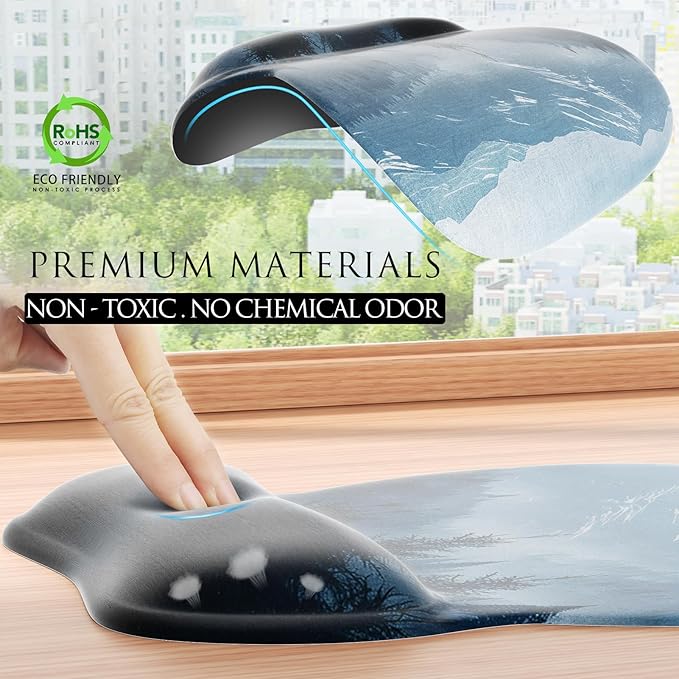 MROCO Ergonomic Mouse Pad with Gel Wrist Rest, Smooth Wrist Support Surface, Non-Slip PU Base for Pain Relief, Comfortable Mousepad for Computer, Laptop, Office & Home, 9.4 x 8.1 in, Cloud Forest