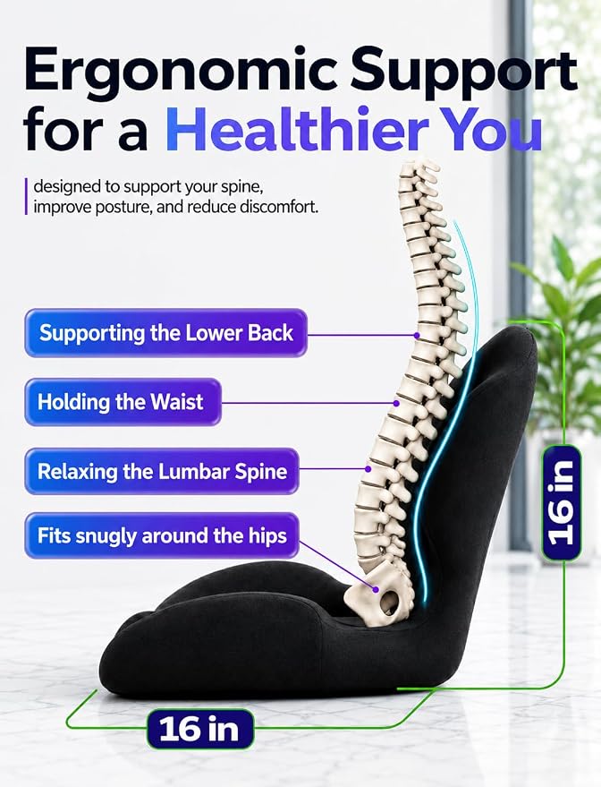Memory Foam Seat Cushion with Back Support, Lumbar Support Pillow for Office Chair, One Piece Memory FoamChair Cushion for Sciatica, Tailbone Pain Relief, Coccyx Pad for Wheelchair, Car, Home, Office