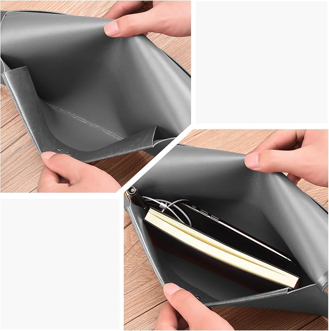 PU Leather A5 File Folder Document Holder A5 Envelope Folder with Snap Closure for Receipt 2Packs (Gray&Orange)