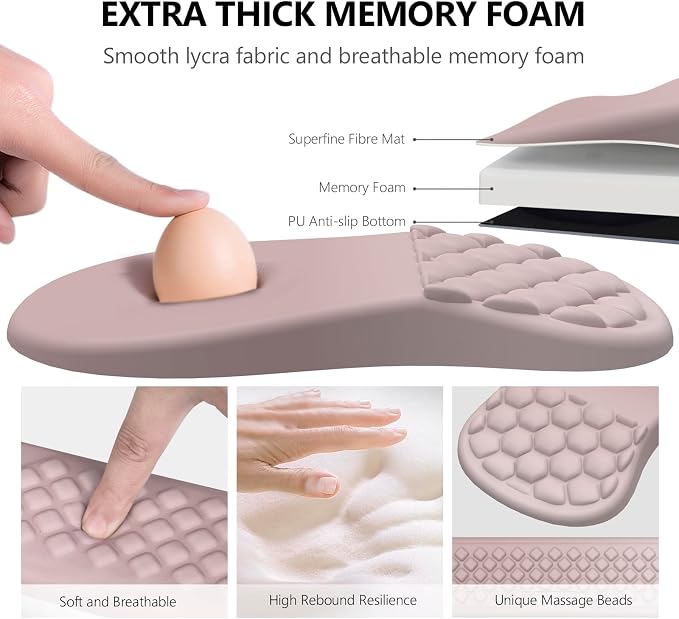 Mouse Pad Wrist Support, Laokiiy 2 in1 Keyboard Wrist Rest+ Ergonomic Mouse Pad, Non-Slip Wrist Rest for Computer Keyboard, Made Easy Typing & Relieve Wrist Pain(Gradient Pink)