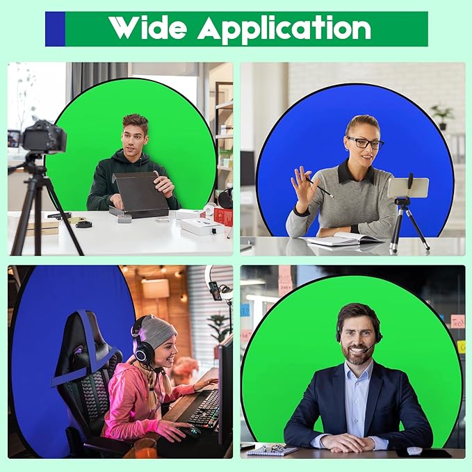 Portable Blue Green Screen Chair, 57 in Greenscreen Backdrop with Stand Double Sided Foldable Green Background, Chroma Key, for Photography Streaming Gaming Photo Zoom Video Chats and Meeting