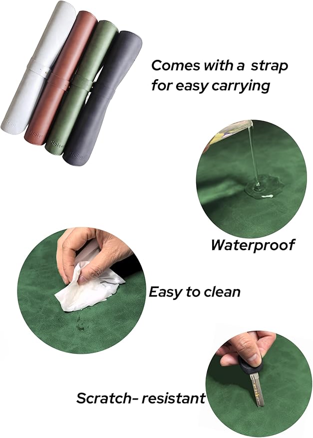 Leather Desk Mat, 31.5"x15.7" Non-Slip PU Leather Desk Pad, 2mm Thick Desk Blotter with Stiched line, Retro Large Mouse Pad, Laptop Pad for Office & Home Use (Retro Green)