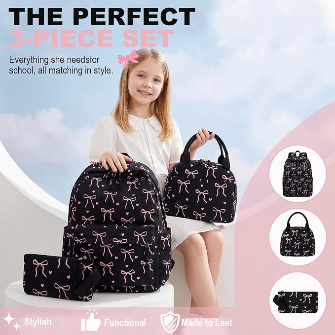 LEDAOU Kids Backpack for Girls Backpacks with Lunch Box, Lightweight Bookbag Set Elementary Middle School Back pack for 8-14