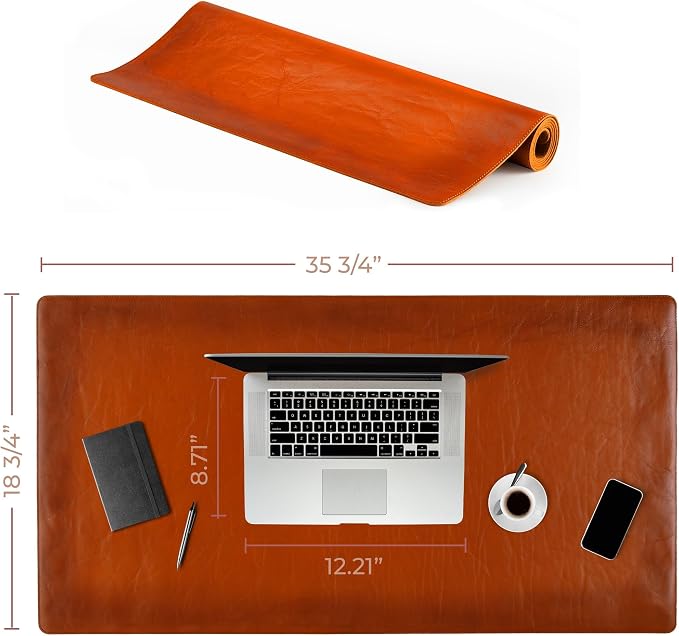 Desk Mat - Executive Real Leather Desk Pad - Large (18 3/4" X 35 3/4") | Non-Slip Leather Desk Blotter