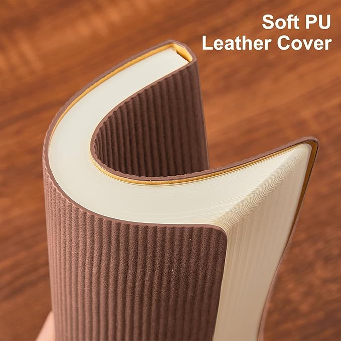 Lined Journal Notebook for Work College Ruled Note Book 5.79"x8.27" A5 PU Leather Daily Journaling 216 Pages for Women Men Writing Home School Supplies Business (Khaki/Darkpink)