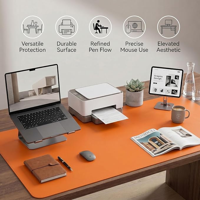 Large Desk Pad Non-Slip Desk Mat Protector for Keyboard Mouse Waterproof Vegan Leather Surface Faux Leather Laptop Mat Smooth Mouse Pad Premium Gift Tube Sunset Orange 23.6" X 13.7"
