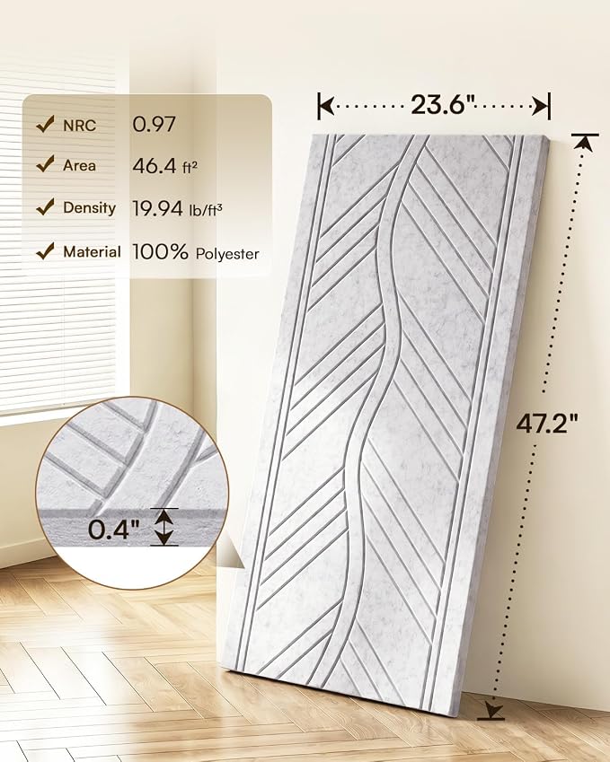 SODOCT 6 Pack Large Acoustic Panels, 47.2" X 23.6" X 0.4" Sound Proof Panels for Walls, Wall Paneles Decorativos Para Pared for Home Studio & Office, Gray