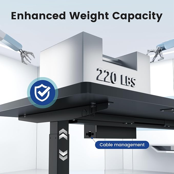 FEZIBO 63 x 37 Inch Standing Desk with Integrated Dual-Beam, Cable Management, 3 Memory Height Adjustable Computer Desk for Home Office Workstation, 1" Thick Large 3-Piece Desktop Black