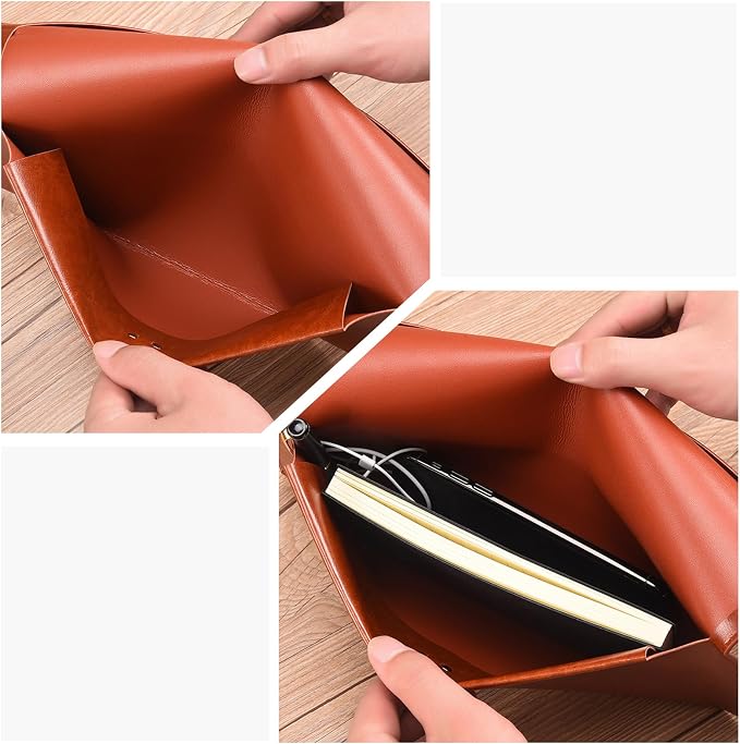 PU Leather A5 File Folder Document Holder A5 Envelope Folder with Snap Closure for Receipt 2Packs (Black&Brown)